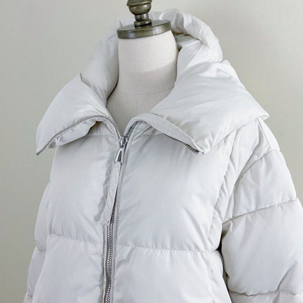 Mango Cream Hooded Puffer Coat/Parka Women's Size XS EUC Polyester Fill Pockets